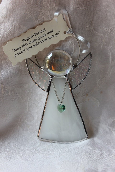 August Crystal Heart Stained Glass Angel