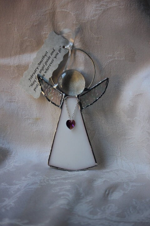February Crystal Heart Stained Glass Angel