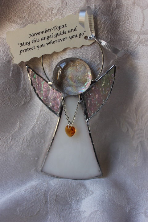November Crystal Heart Stained Glass Angel