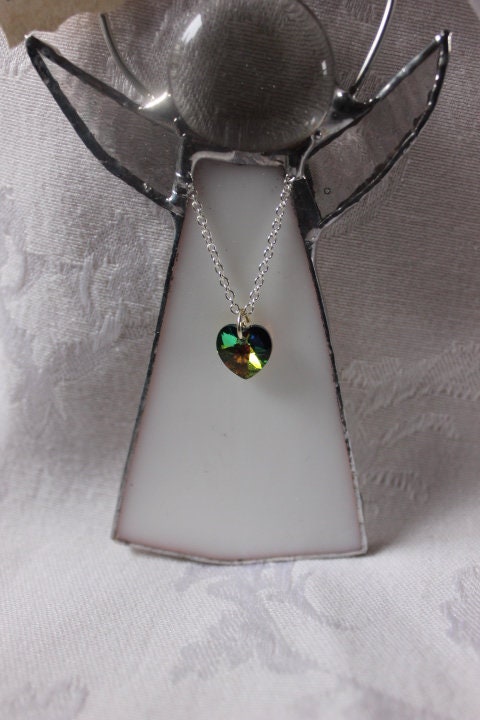 October Crystal Heart Stained Glass Angel
