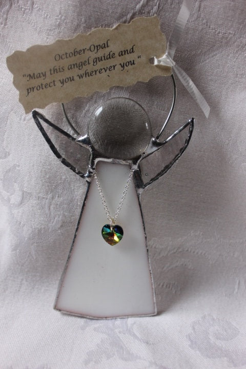 October Crystal Heart Stained Glass Angel
