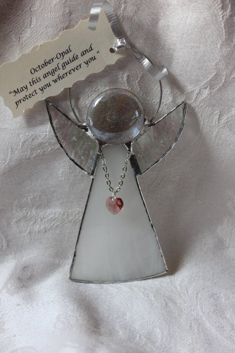 October Crystal Heart Stained Glass Angel
