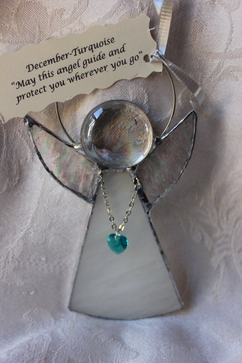 December Crystal Heart Stained Glass Angel