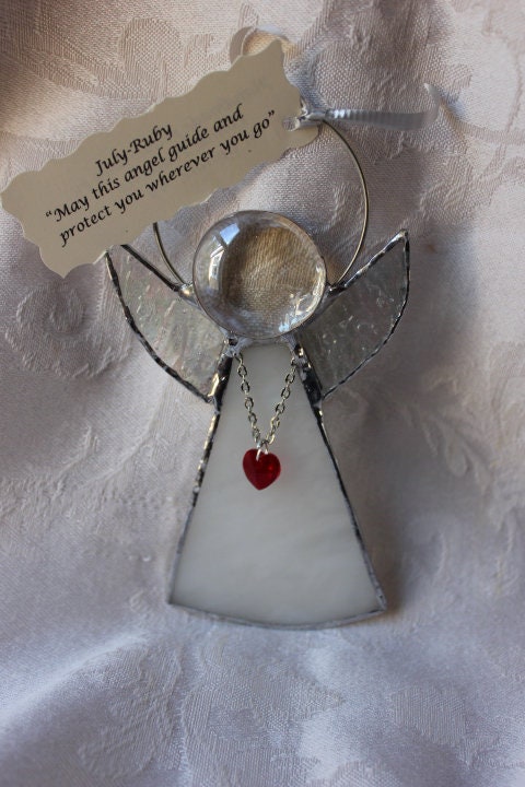 July Crystal Heart Stained Glass Angel
