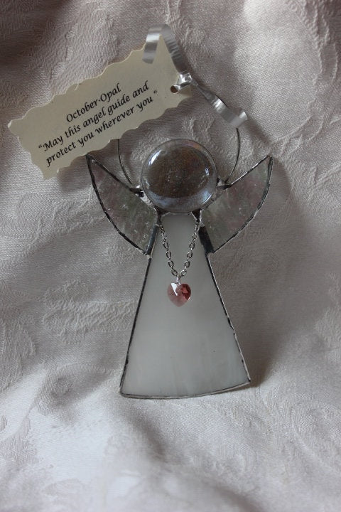 October Crystal Heart Stained Glass Angel