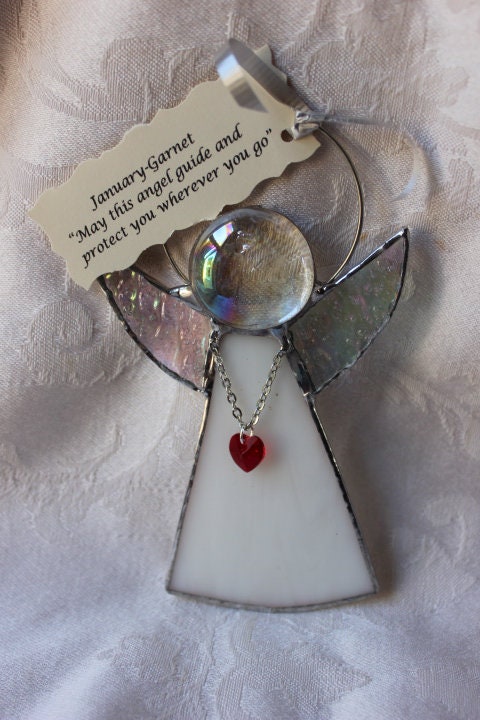 January Crystal Heart Stained Glass Angel