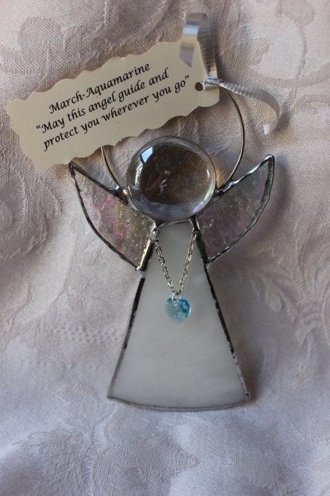 March Crystal Heart Stained Glass Angel