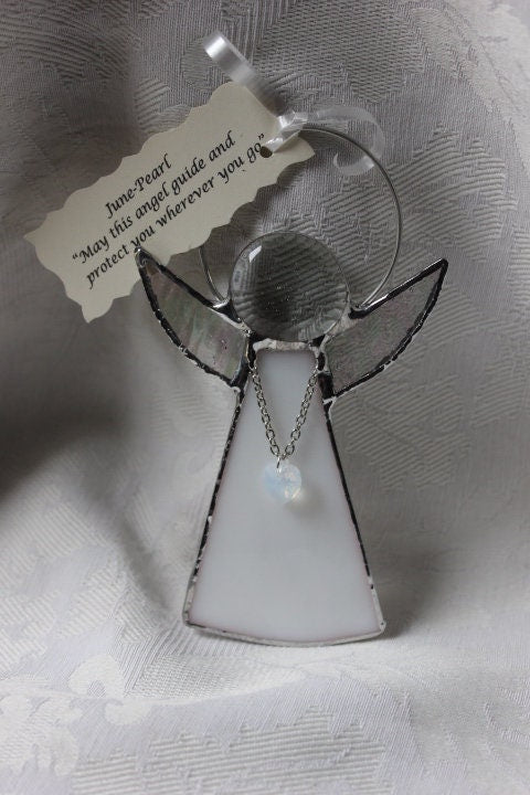 June Crystal Heart Stained Glass Angel