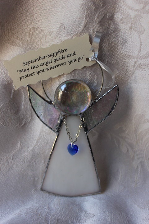 September Crystal Heart Stained Glass Angel